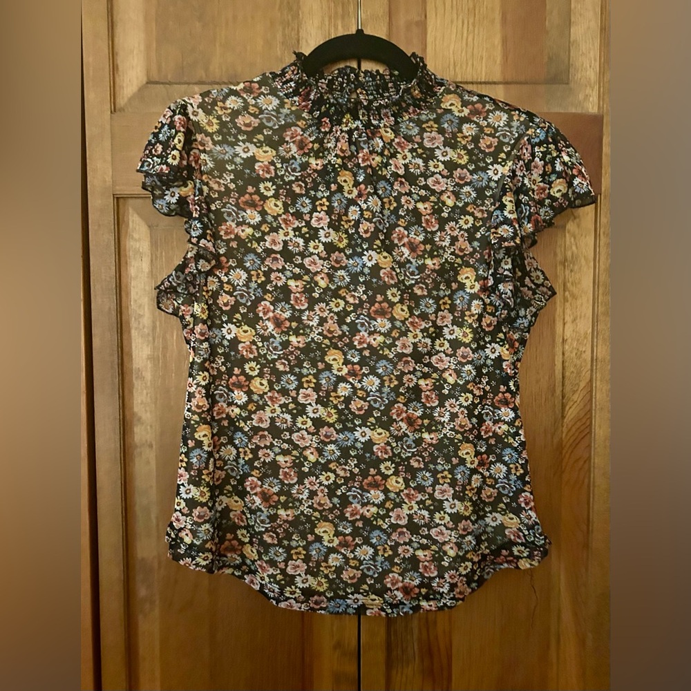 Stem and Vine Women’s Sz S Flowy Ruffled Cottagecore Inspired Floral Blouse Top